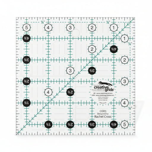 Creative Grids CGR5 five and a half inch square quilt ruler with non slip ring grips.