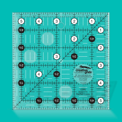 Creative Grids CGR5 five and a half inch square quilt ruler with non slip ring grips.