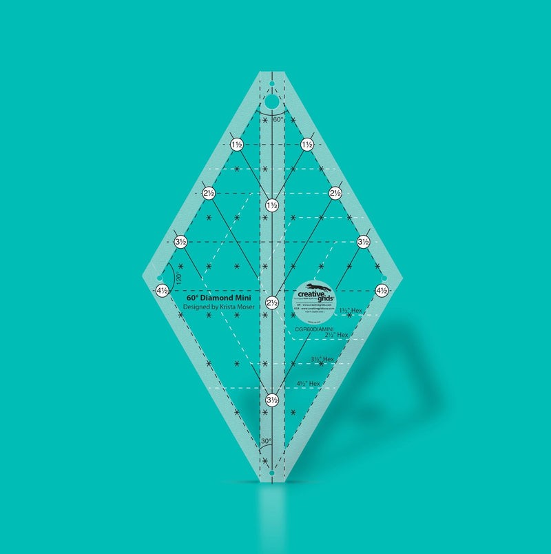 Creative Grids CGR60DIAMINI sixty degree mini diamond acrylic quilt ruler with non slip back.