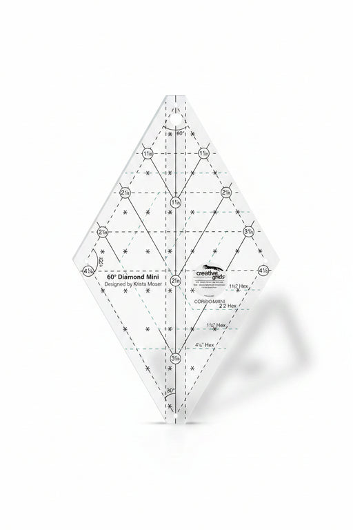 Creative Grids CGR60DIAMINI sixty degree mini diamond acrylic quilt ruler with non slip back.