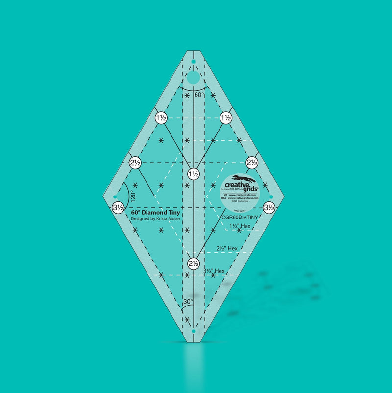 Creative Grids CGR60DIATINY sixty degree tiny diamond acrylic quilt ruler with non slip back.