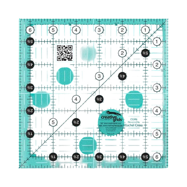 Creative Grids CGR6 six and a half inch square quilt ruler with non slip ring grips.