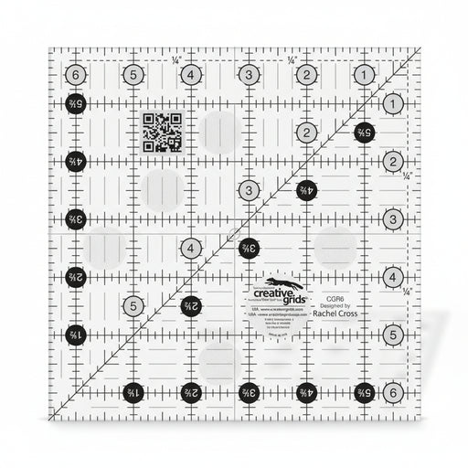 Creative Grids CGR6 six and a half inch square quilt ruler with non slip ring grips.