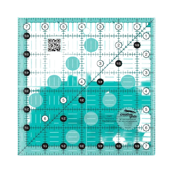 Creative Grids CGR7 seven and a half inch square quilt ruler with non slip ring grips.