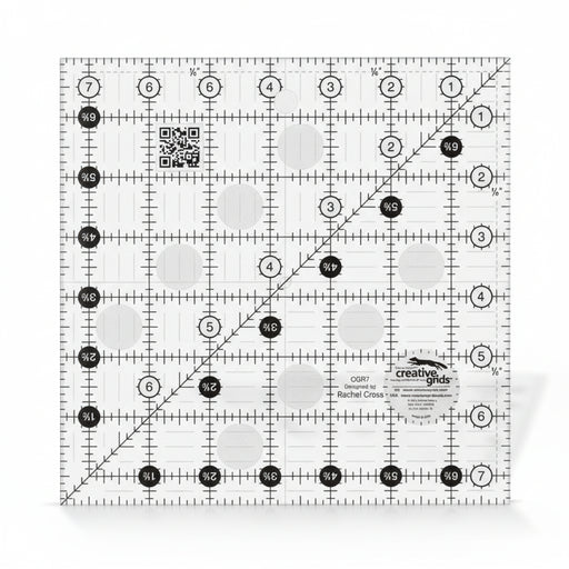 Creative Grids CGR7 seven and a half inch square quilt ruler with non slip ring grips.