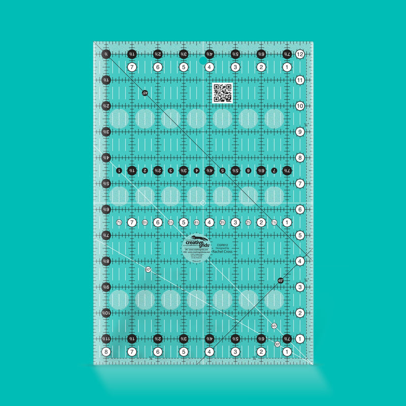 Creative Grids CGR812 eight and a half by twelve and a half inch rectangle quilt ruler with non slip backing.