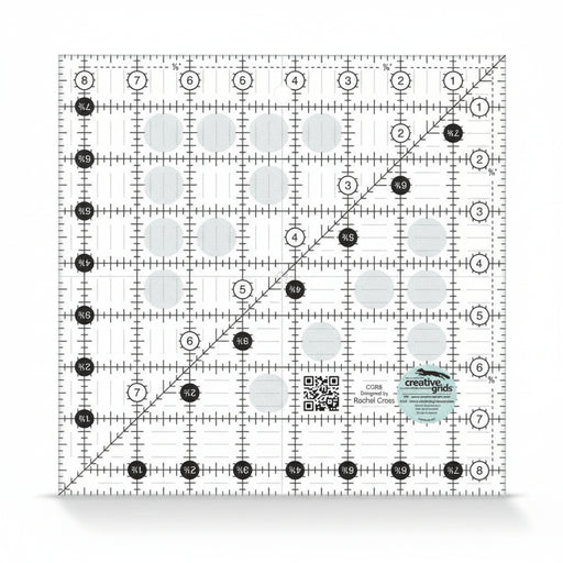 Creative Grids CGR8 eight and a half inch square quilt ruler with non slip ring grips.
