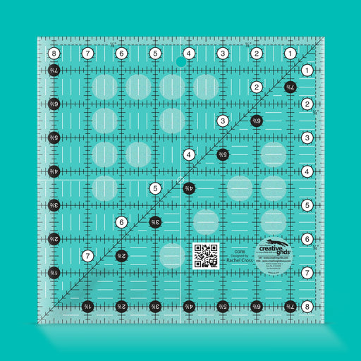 Creative Grids CGR8 eight and a half inch square quilt ruler with non slip ring grips.