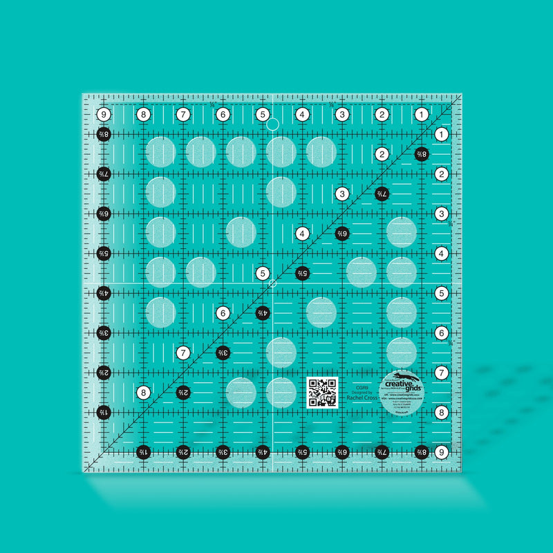 Creative Grids CGR9 nine and a half inch square quilt ruler with non slip ring grips