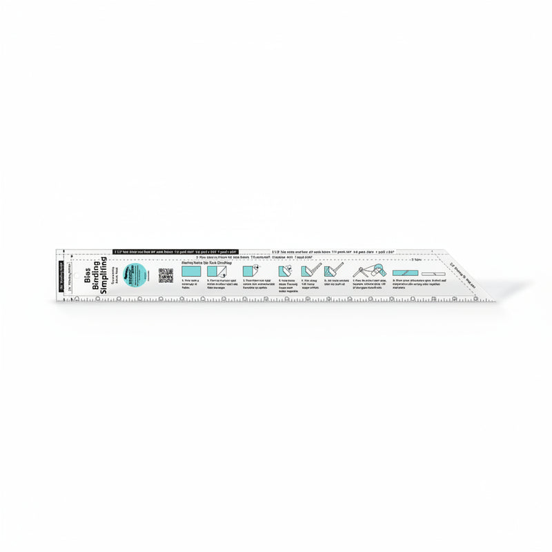 Creative Grids CGRABB1 bias binding simplified quilt ruler with printed yardage charts and step by step illustrations.
