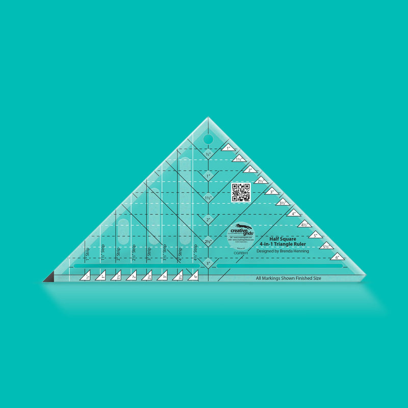 Creative Grids CGRBH1 half square four in one triangle quilt ruler with multi function grid lines.