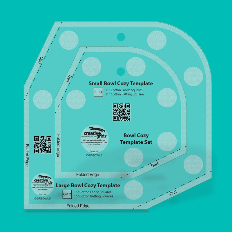 Creative Grids CGRBOWLS bowl cozy template set displaying the small eight inch and large ten inch acrylic templates.