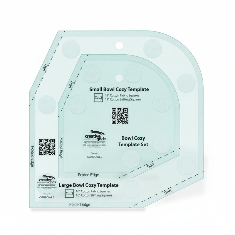 Creative Grids CGRBOWLS bowl cozy template set displaying the small eight inch and large ten inch acrylic templates.