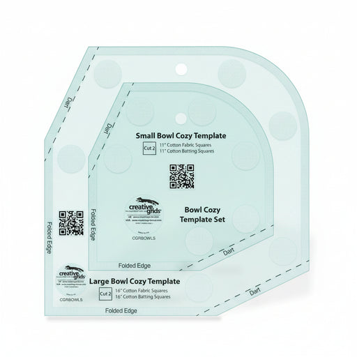 Creative Grids CGRBOWLS bowl cozy template set displaying the small eight inch and large ten inch acrylic templates.