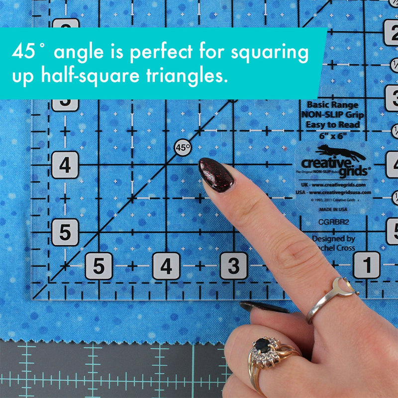 Creative Grids CGRBR2 six inch square basic range quilt ruler with non slip ring grips.