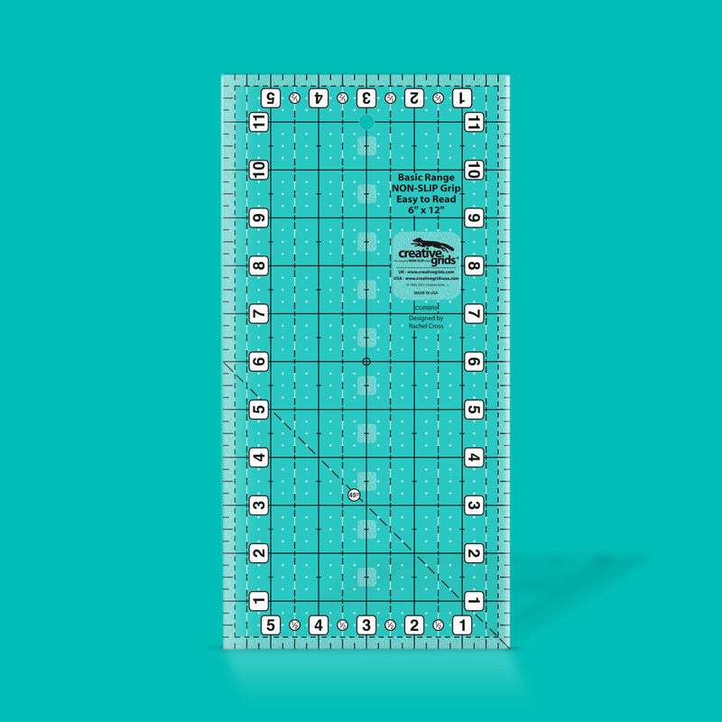 Creative Grids CGRBR5 six by twelve inch rectangle basic range quilt ruler with non slip backing. 