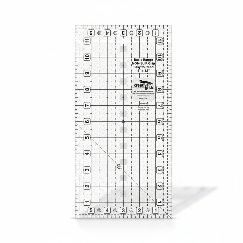 Creative Grids CGRBR5 six by twelve inch rectangle basic range quilt ruler with non slip backing.