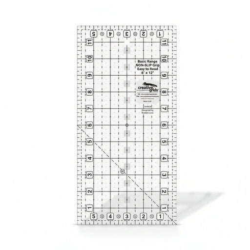 Creative Grids CGRBR5 six by twelve inch rectangle basic range quilt ruler with non slip backing.