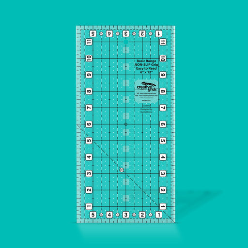 Creative Grids CGRBR5 six by twelve inch rectangle basic range quilt ruler with non slip backing. 