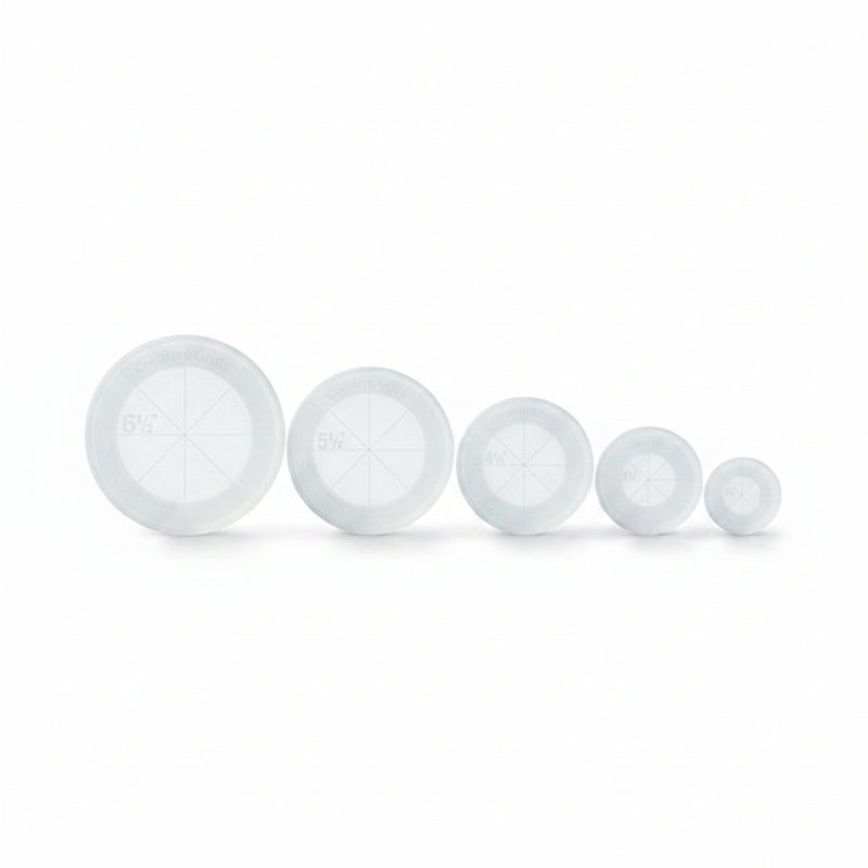 Creative Grids CGRCRCL circle ruler set showing five individual non slip acrylic discs nested together.