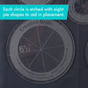 Creative Grids CGRCRCL circle ruler set showing five individual non slip acrylic discs nested together.