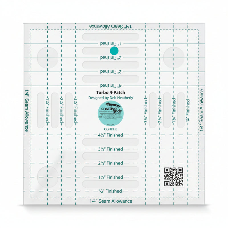 Creative Grids CGRDH3 turbo four patch template quilt ruler displaying clear measurement lines and alignment grids.
