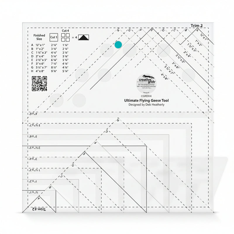 Creative Grids CGRDH4 ultimate flying geese tool quilt ruler displaying clear measurement lines and alignment grids.