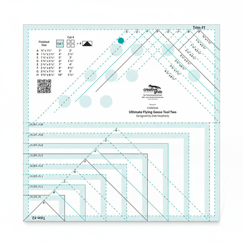 Creative Grids CGRDH42 ultimate flying geese tool two quilt ruler displaying clear measurement lines and alignment grids.