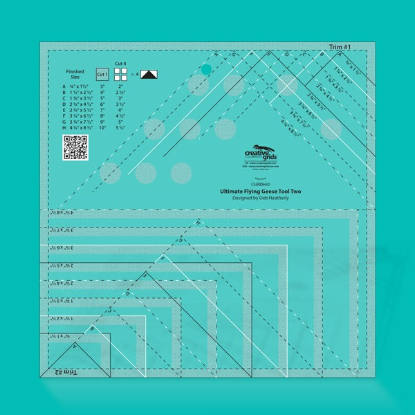 Creative Grids CGRDH42 ultimate flying geese tool two quilt ruler displaying clear measurement lines and alignment grids.