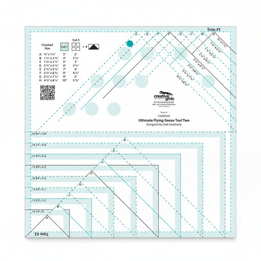 Creative Grids CGRDH42 ultimate flying geese tool two quilt ruler displaying clear measurement lines and alignment grids.