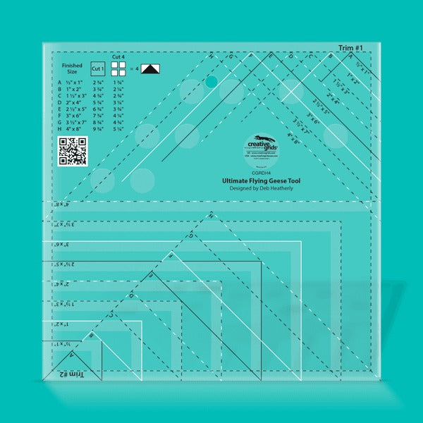 Creative Grids CGRDH4 ultimate flying geese tool quilt ruler displaying clear measurement lines and alignment grids.
