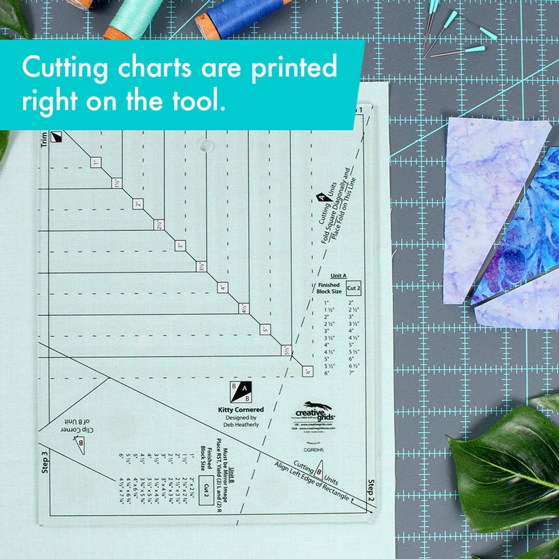 Creative Grids CGRDH5 kitty cornered quilt ruler displaying clear measurement lines and alignment grids.