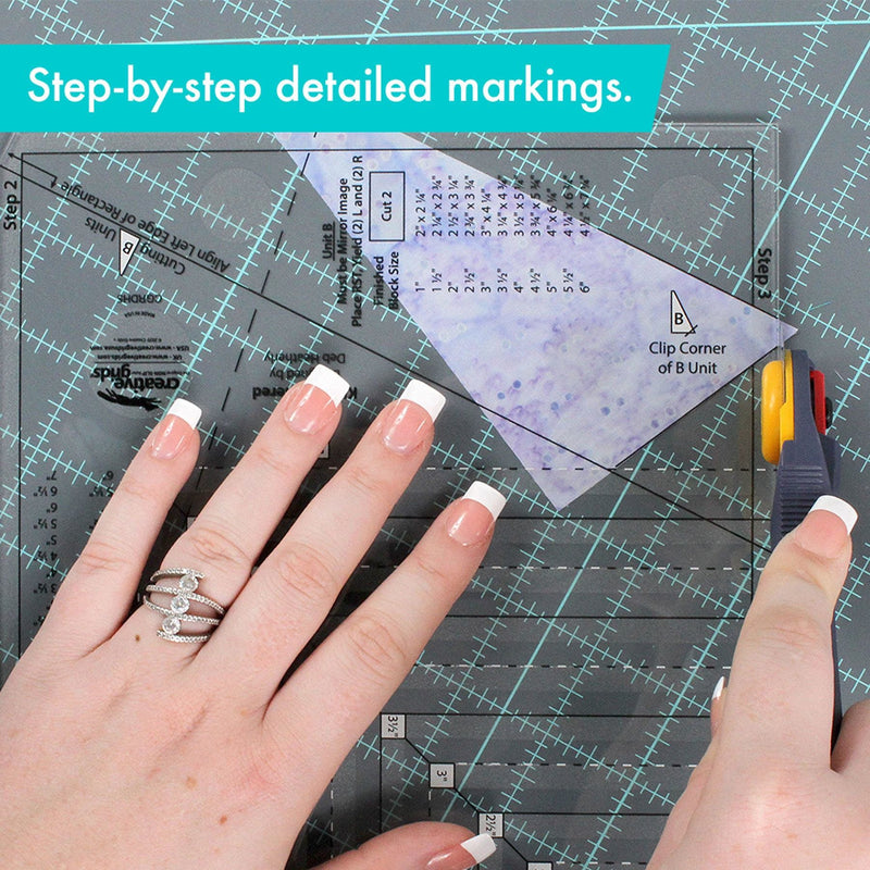 Creative Grids CGRDH5 kitty cornered quilt ruler displaying clear measurement lines and alignment grids.