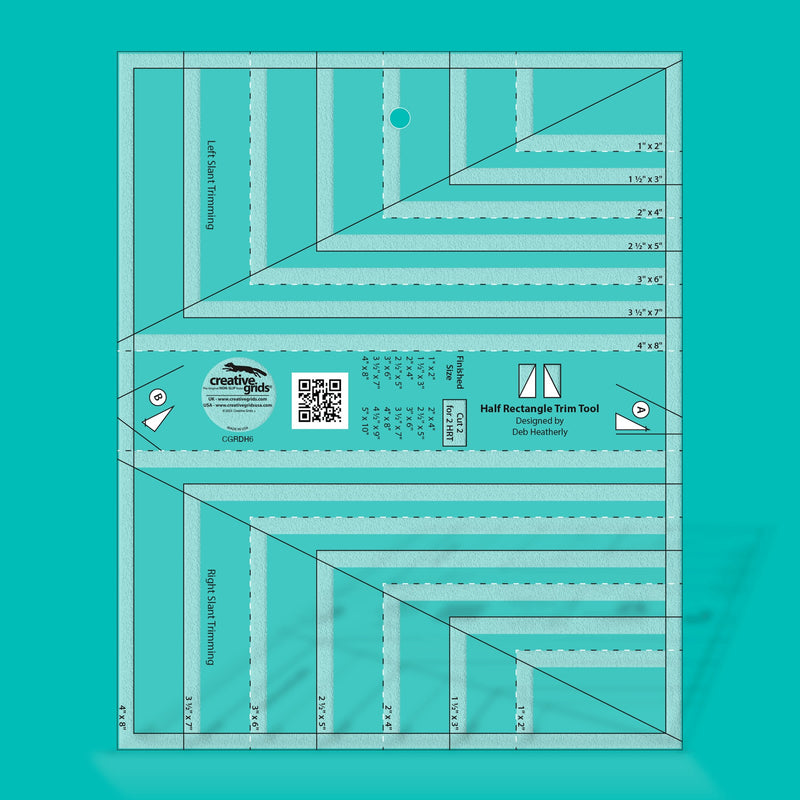 Creative Grids CGRDH6 half rectangle trim tool quilt ruler displaying clear measurement lines and alignment grids.