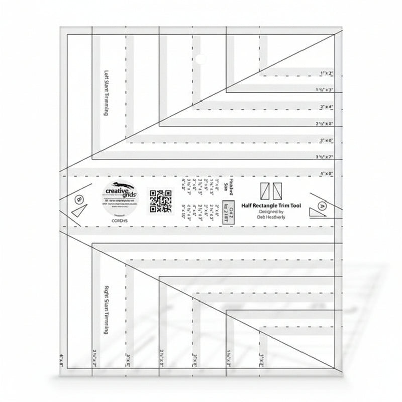 Creative Grids CGRDH6 half rectangle trim tool quilt ruler displaying clear measurement lines and alignment grids.