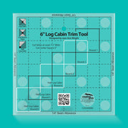 Creative Grids 6-inch Mini Log Cabin Trim Tool CGRJAWMN6 transparent acrylic quilting ruler on a solid white surface.