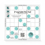 Creative Grids 6-inch Mini Log Cabin Trim Tool CGRJAWMN6 transparent acrylic quilting ruler on a solid white surface.