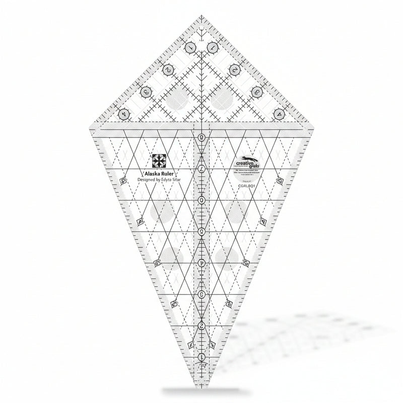 Creative Grids Alaska Quilt Ruler template CGRLBQ1 made of premium clear acrylic on a clean white surface.