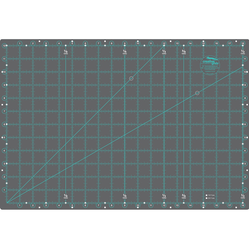 Creative Grids 12 inch by 18 inch double sided self healing rotary cutting mat CGRMAT1218 flat view.