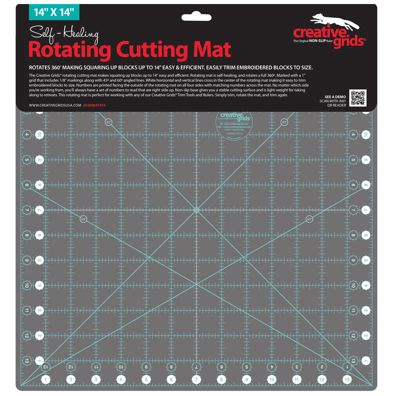 Creative Grids 14 inch by 14 inch self healing rotating rotary cutting mat CGRMATR14 top view.