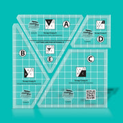 Creative Grids Scrap Crazy 6 acrylic quilt template pieces organized over colorful fabric pieces.