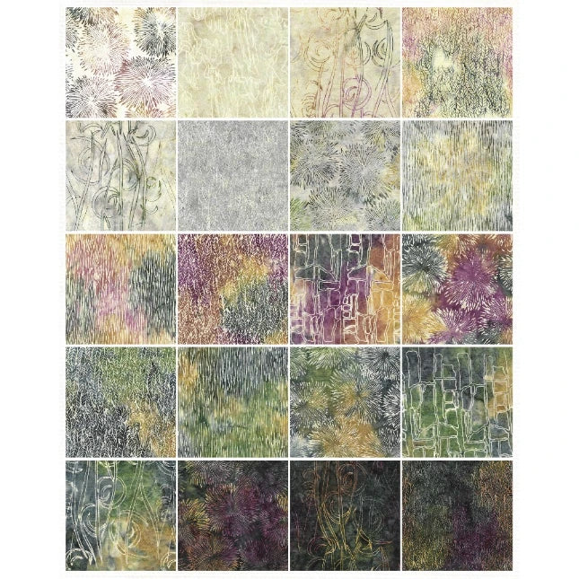 Island Batik Earthly Stories 10" Fabric Stack – 42 Piece Precut Batik Bundle by Jean Wells