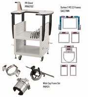 A promotional showcase graphic for the Brother PR10 Evergreen Bundle highlighting commercial multi needle apparel production and custom framing capabilities