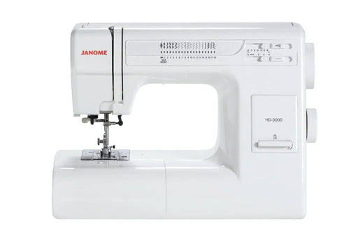 Janome HD3000 heavy duty sewing machine front view showing 18 stitch selection dial.