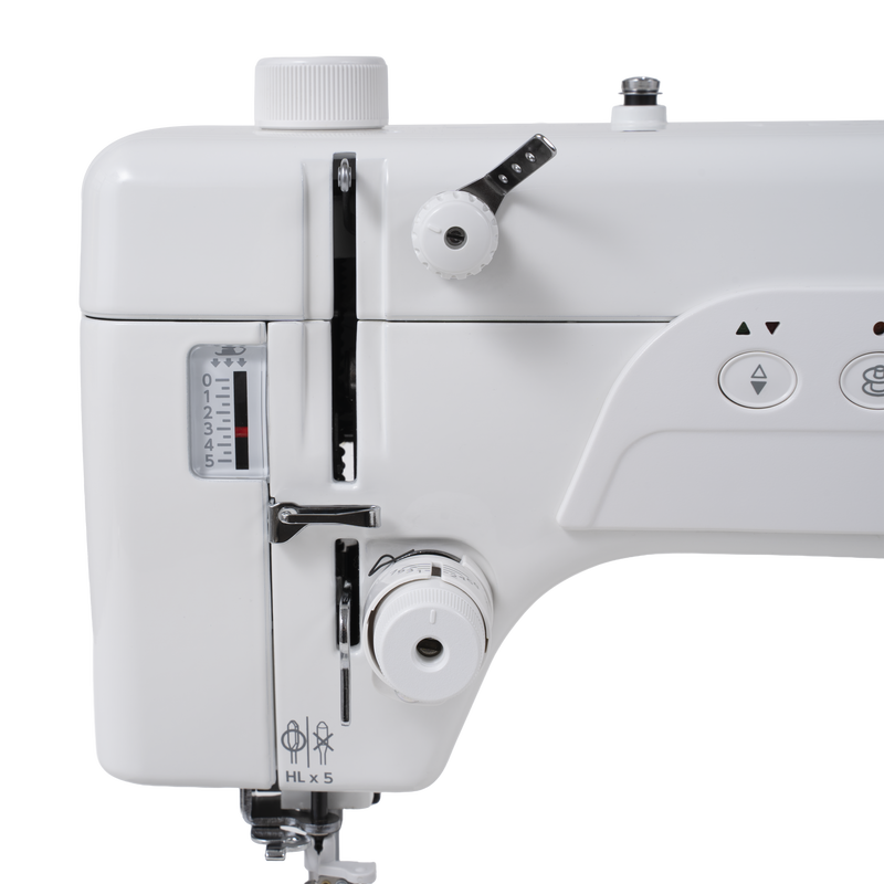 Janome reference photo: HD8 head end with thread take-up and pretension guides