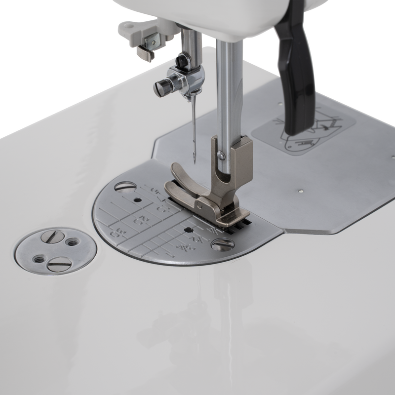 Janome reference photo: HD8 needle, presser foot and needle plate close-up