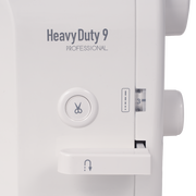 Janome reference photo: HD9 V3 Professional Heavy Duty 9 Professional badge and thread cutter button