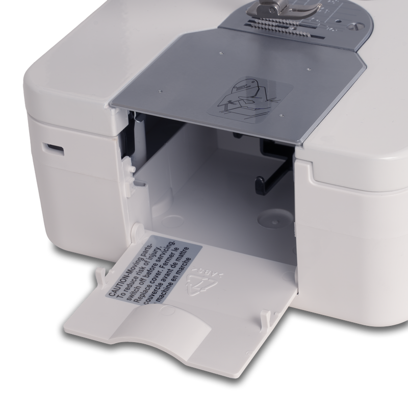 Janome reference photo: HD9 V3 Professional front cover open for bobbin access
