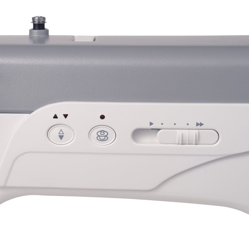 Janome reference photo: HD9 V3 Professional needle up/down and thread cutter buttons with speed control slider