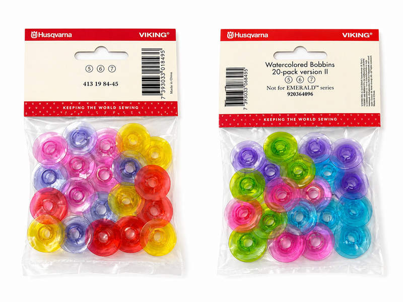Husqvarna Viking Watercolored Bobbins – 20 Pack | Version 1 & 2 | Fits Designer, Sapphire, Platinum